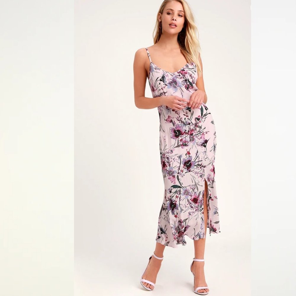 Lulu's Romance Lavender Floral Print Midi Dress
